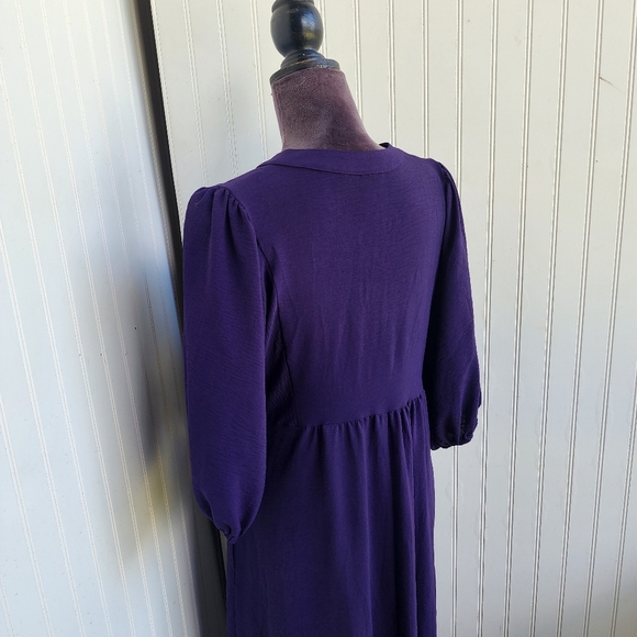 Connected Apparel Women's Purple Babydoll Boho Dress Puff Sleeve Pockets Sz 4 - Picture 7 of 12